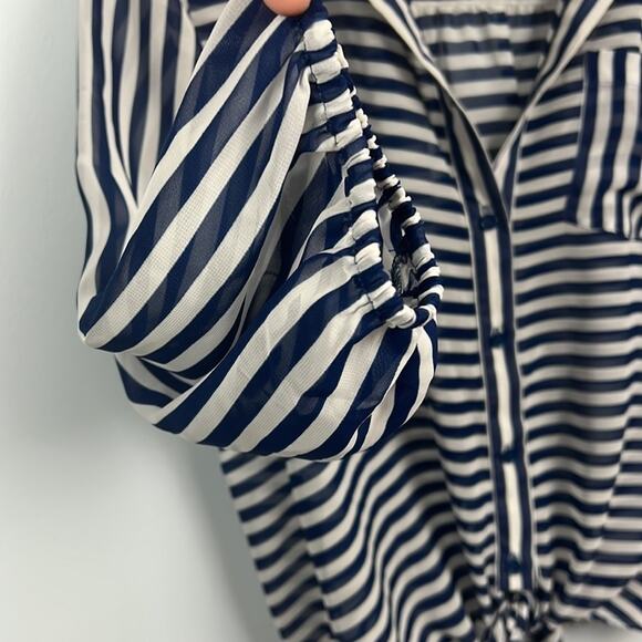 Pleione striped tie front button down sheer blouse size small - Picture 3 of 12